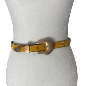 Vintage 80s Escada Studded Suede Belt Yellow Made in Germany Margaretha Ley Era